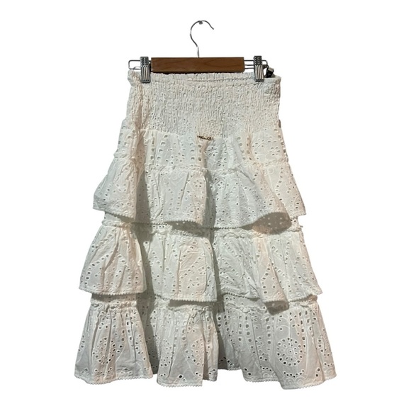 Twinset White Eyelet Skirt Smocked Tiered Girls Size 10 Brand New Pull On - Picture 3 of 5